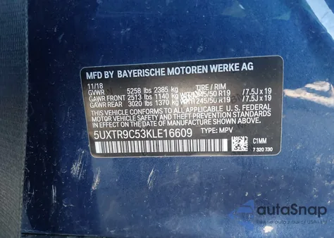 2019 BMW X3 xDrive30I z USA, uszkodzony, nr VIN 5UXTR9C53KLE16609